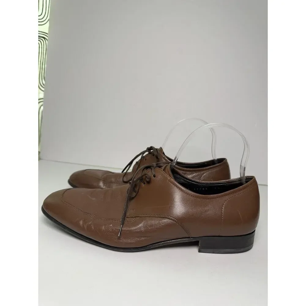 Salvatore Ferragamo Dress Derby Shoes Mens 7.5 EE Brown Leather Made In Italy